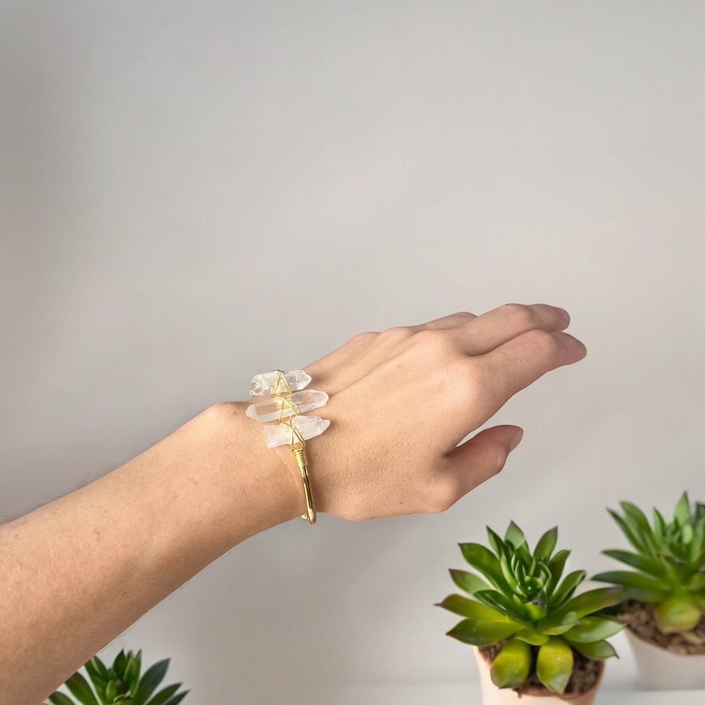 Quartz Cluster Bangle Bracelet