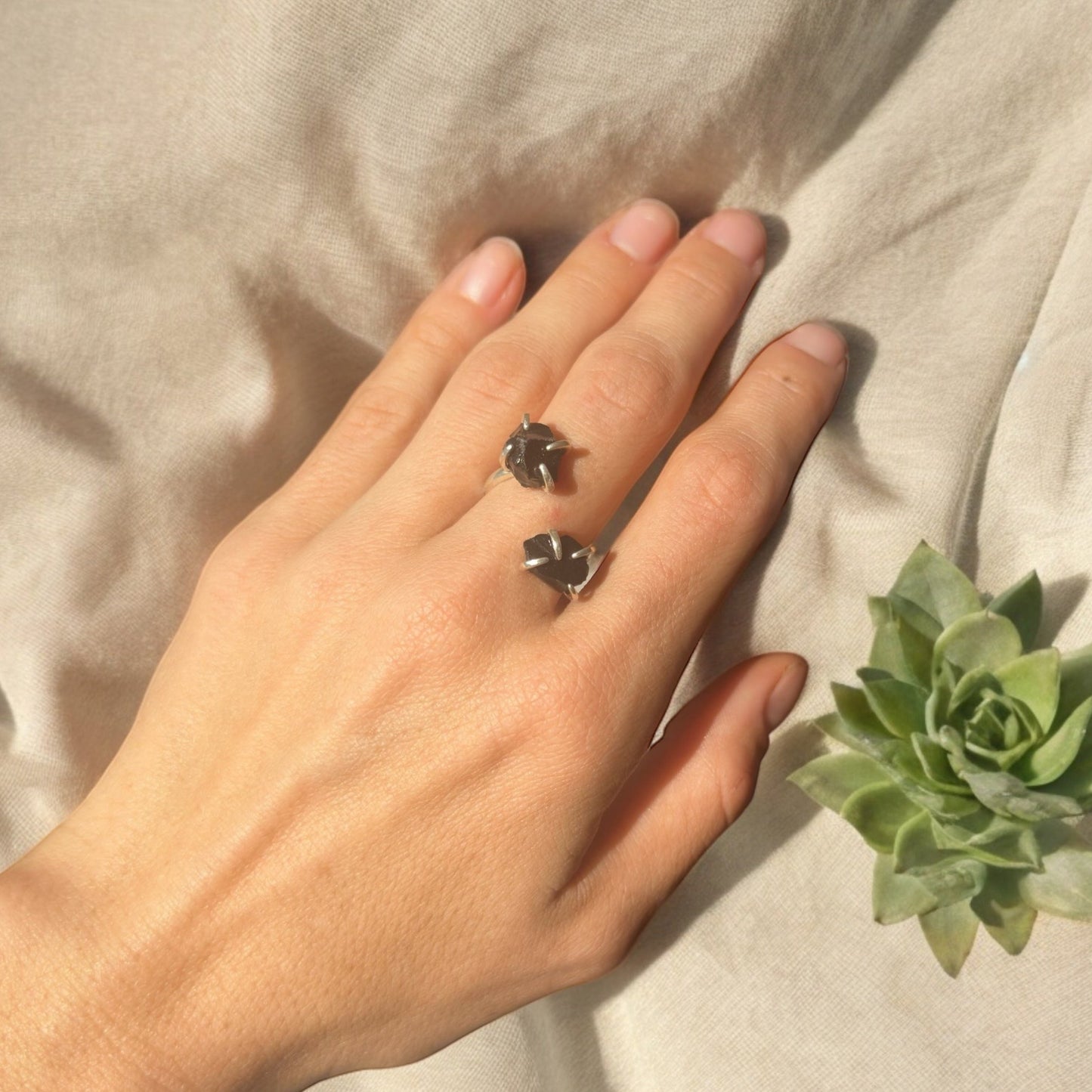 Double Stacked Black Obsidian Ring